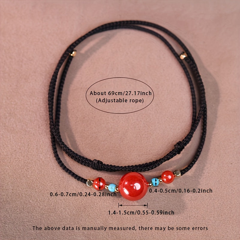 Women's Elegant Necklace - Adjustable Length with Red & Blue Beads for Harmony & Protection