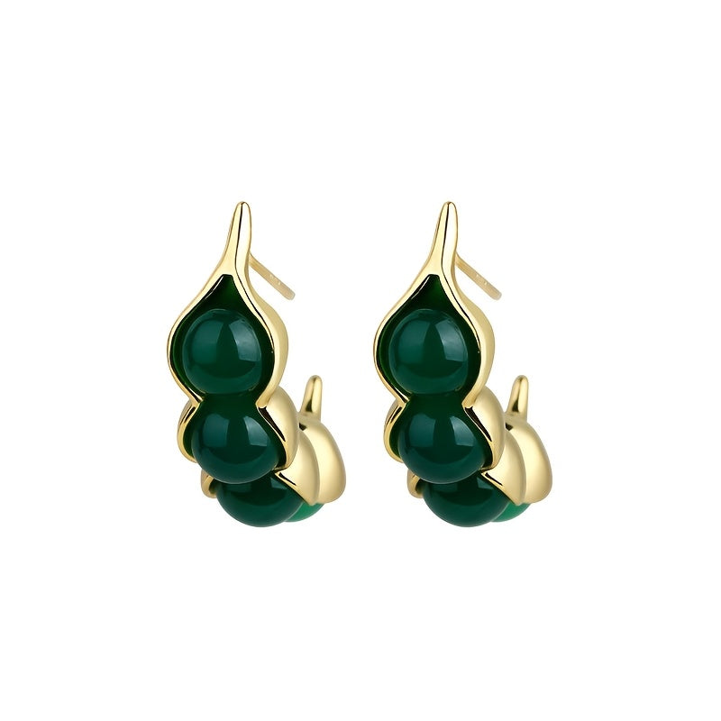 Natural Tiger Eye & Imitation Jade Earrings - Abstract Leaf Design with Healing Energy