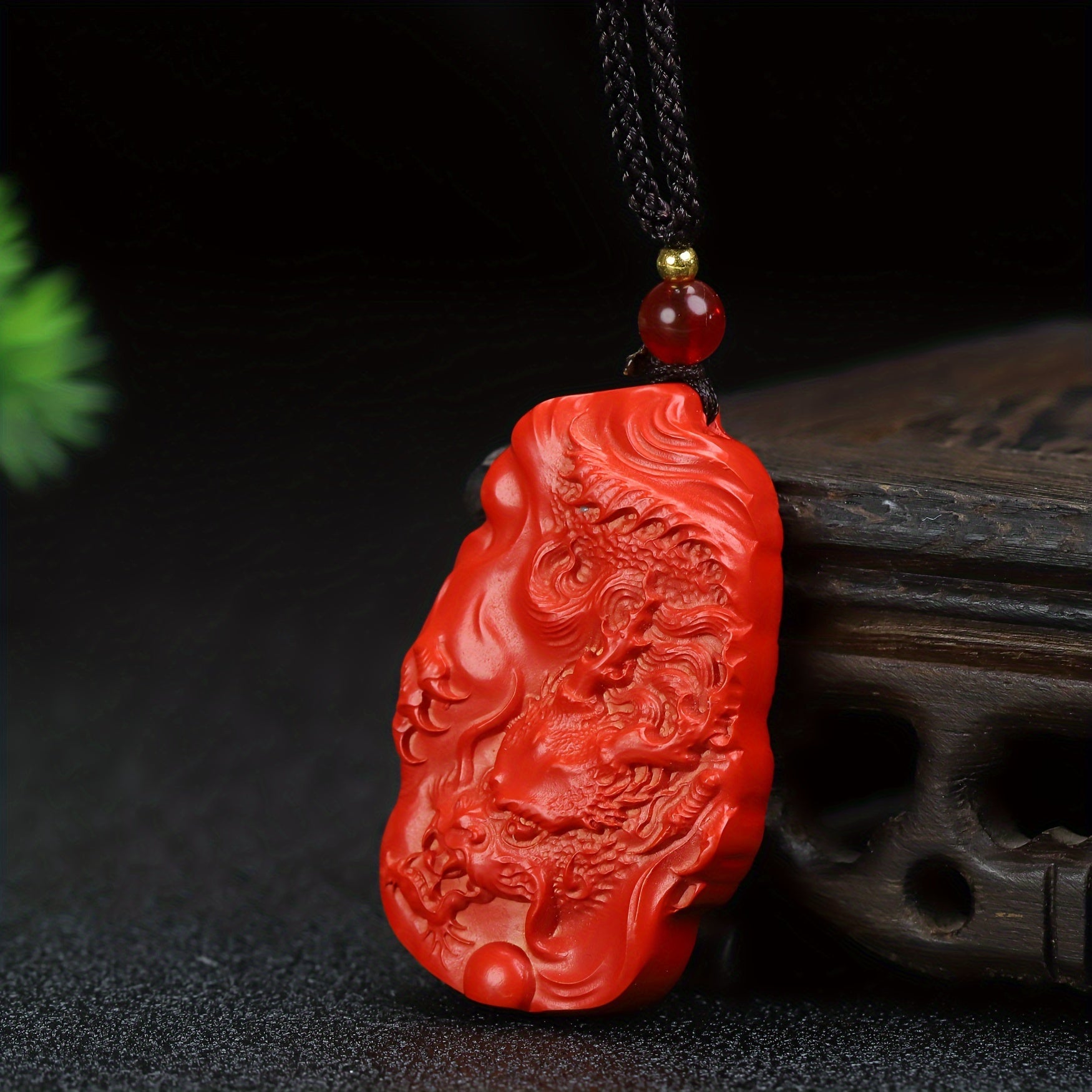 Authentic Cinnabar Dragon Amulet for Men - Prosperity, Protection, and Traditional Style