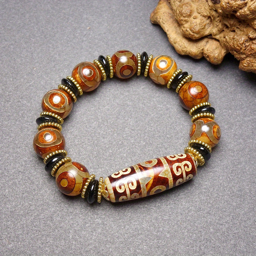 Tibetan Tianyan Agate Dzi Bracelet – Protection, Wisdom & Positive Energy Stone Jewelry for Balance and Spiritual Growth