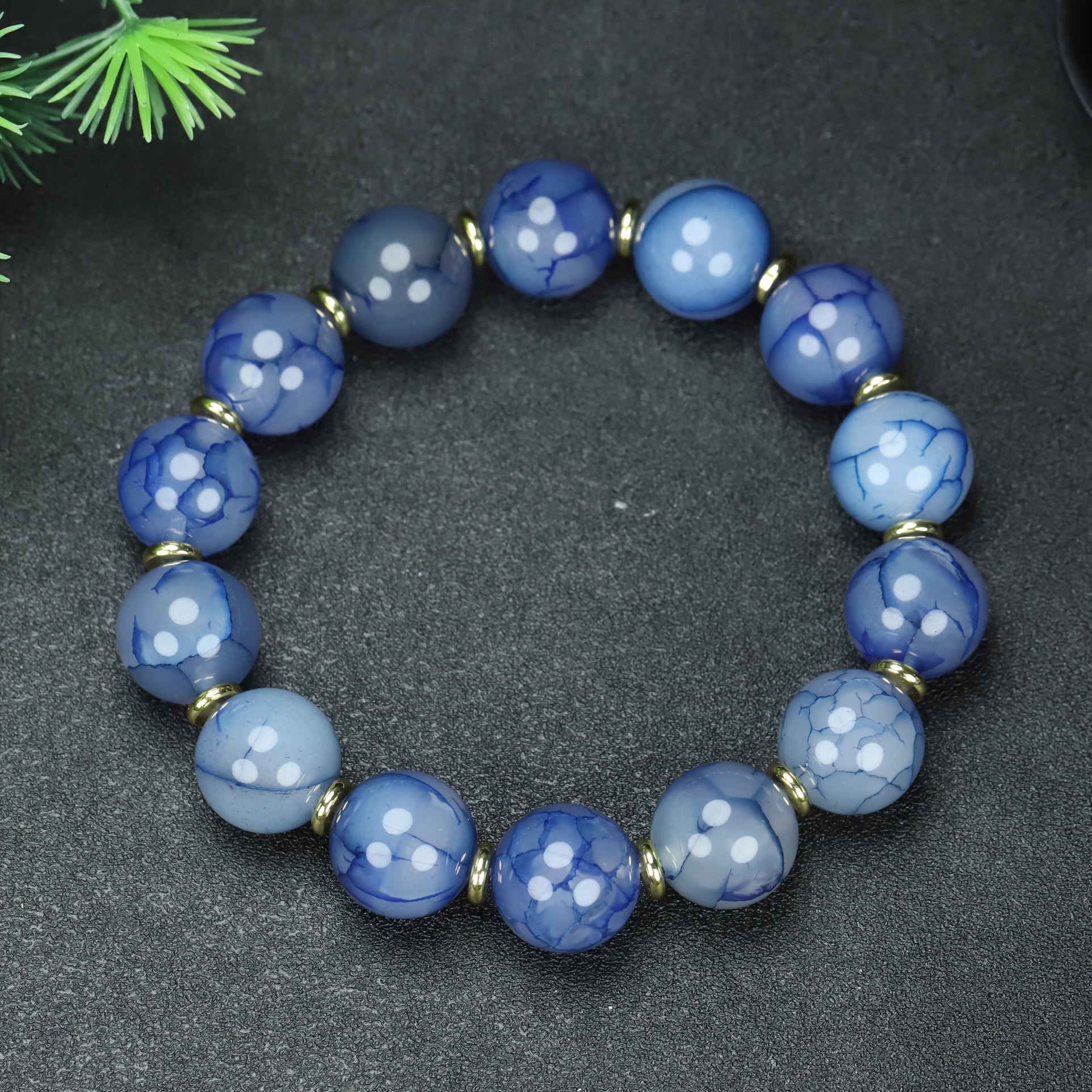 Vintage Blue Agate Beaded Bracelet for Calm, Communication, and Energetic Protection