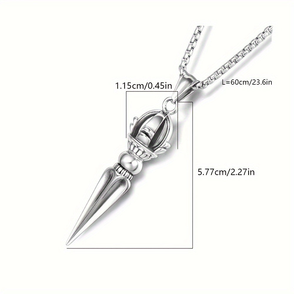 Stainless Steel Men's Lotus Vajra Pendant Necklace - Spiritual Protection & Energy Amulet