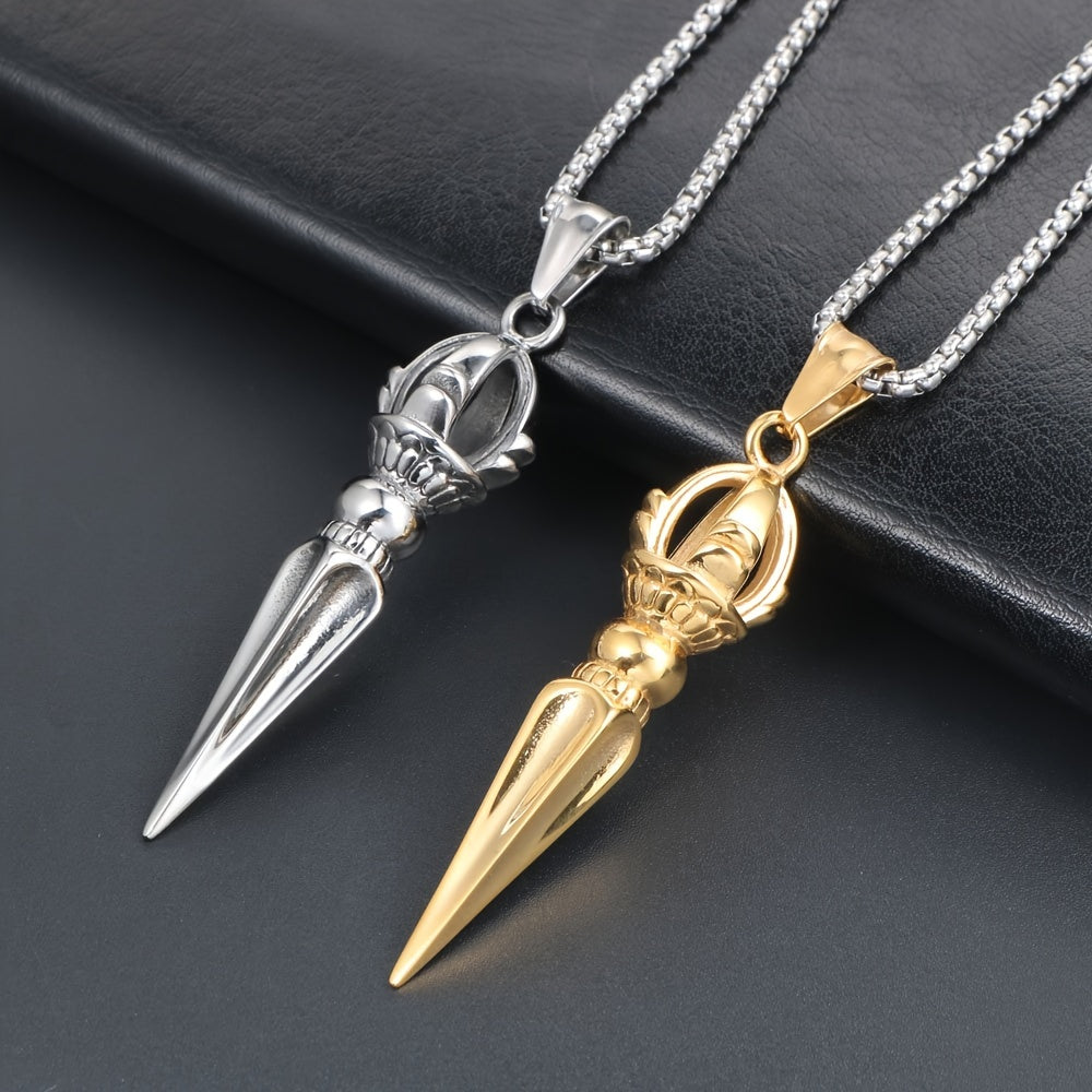 Stainless Steel Men's Lotus Vajra Pendant Necklace - Spiritual Protection & Energy Amulet