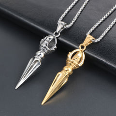 Stainless Steel Men's Lotus Vajra Pendant Necklace - Spiritual Protection & Energy Amulet