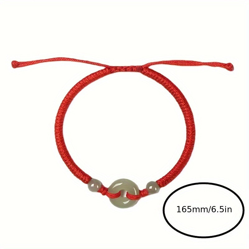 Elegant Hand Chain - Red Cord & Jade Bead for Symbolic Unity Energy