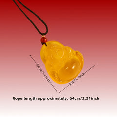 Golden Buddha Amber Necklace for Prosperity, Protection, and Spiritual Peace