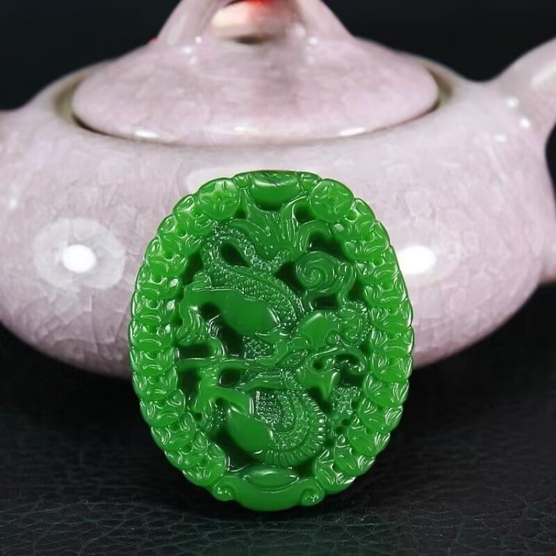 Bohemian Green Jade Dragon Pendant for Wealth & Prosperity - Lunar New Year Gift with Protective Powers