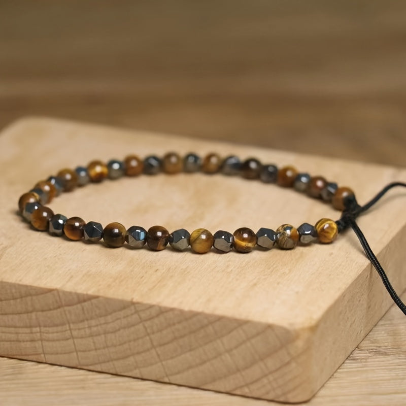 Natural Stone Adjustable Beaded Tiger Eye Vintage Boho Bracelet - Perfect for Everyday Wear or Gift Giving