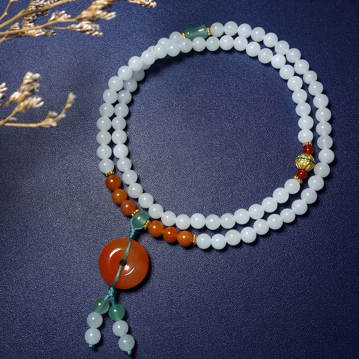Natural Agate Long Necklace with Lotus Safety Buckle – Unisex Stone Talisman for Protection & HarmonySafety Buckle Pendant, Men's And Women's Couple Necklace