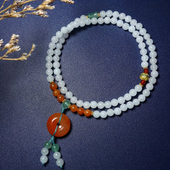 Natural Agate Long Necklace with Lotus Safety Buckle – Unisex Stone Talisman for Protection & HarmonySafety Buckle Pendant, Men's And Women's Couple Necklace