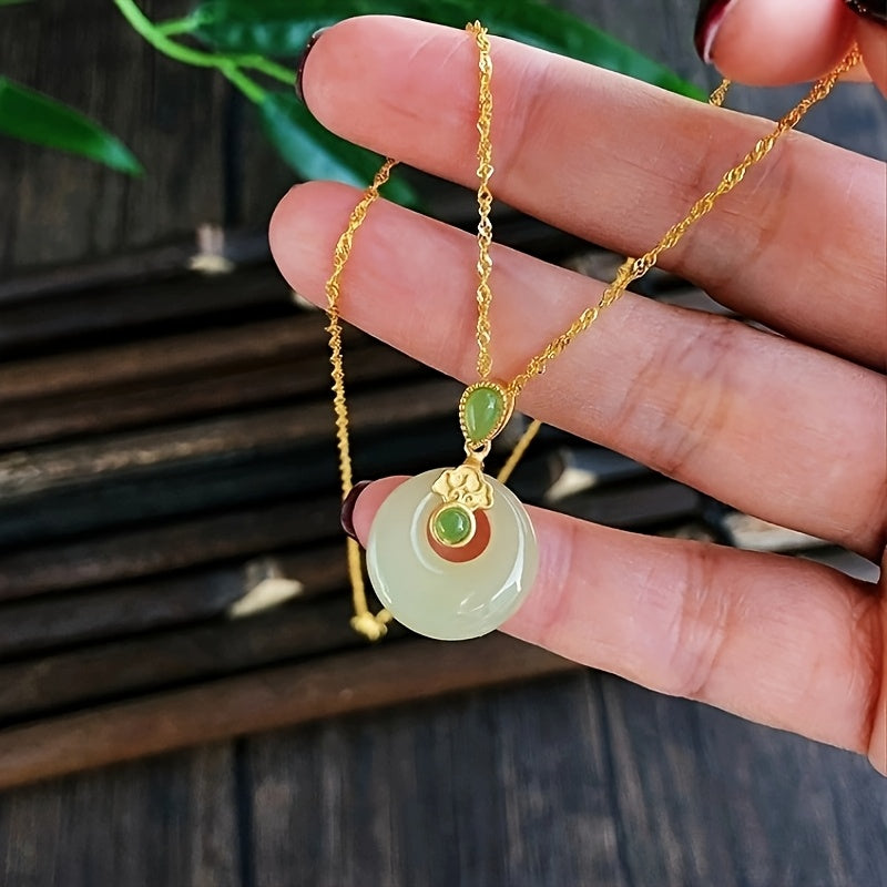 White Safety Buckle Pendant Necklace - Ruyi Lock Design for Harmony & Prosperity