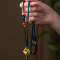 Golden Woven Rope Knot Necklace - Handmade Bohemian Mandala Design for Protection and Positive Energy