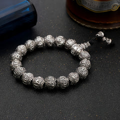 Retro Silvery Obsidian Bronzing Beads Bracelet - Six Words Of Truth Spiritual Energy