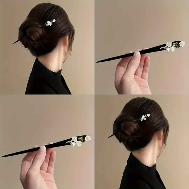 [2pcs Retro Wooden Hair Clip] 2pcs Retro Wooden Lily Of The Valley Hair Clip - Suitable for Traditional Chinese Clothing And Elegant Hair Bun