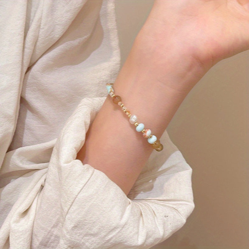 Bohemian Beaded Bracelet – Elegant Charm with White Stones & Golden Accents
