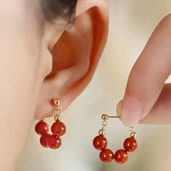 Natural Red Agate Hoop Earrings - 6mm Vintage-Inspired for Energy Balance & Daily Elegance