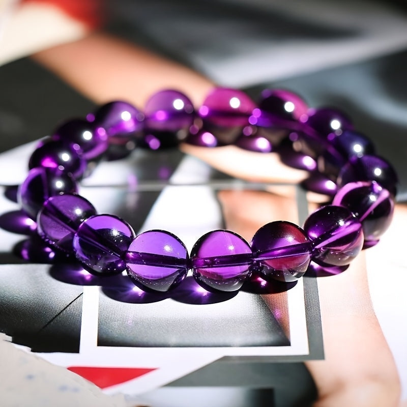Elegant Natural Purple Amethyst Beaded Bracelet - Daily Wear Spiritual Energy Accessory for Mind-Body Balance