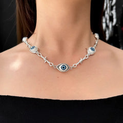 Heavy-Duty Exaggerated Collarbone Chain with Eye Pendant - Gothic Edgy Layered Necklace for Concerts & Everyday Wear