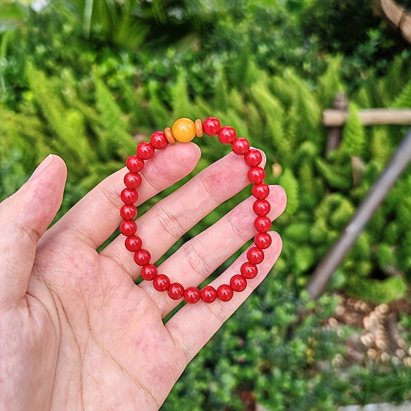 Red & Yellow Cinnabar Bead Bracelet - Prosperity Energy for Love & Protection