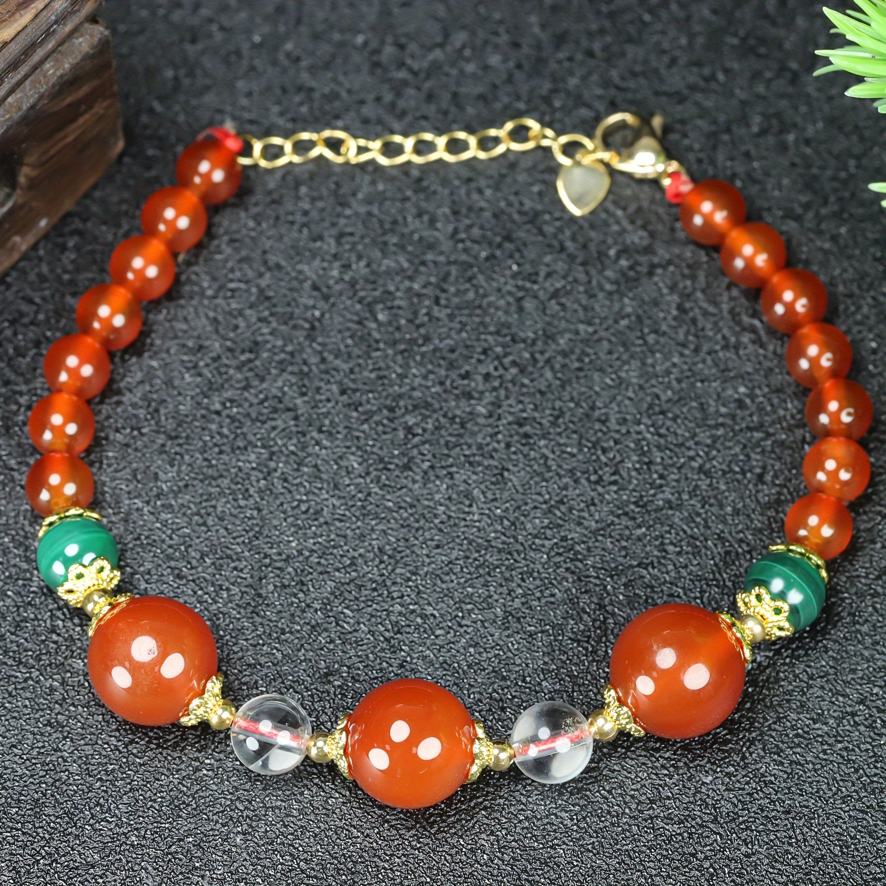 Elegant Red Bead Bracelet Golden Spacers Energy Balance Women