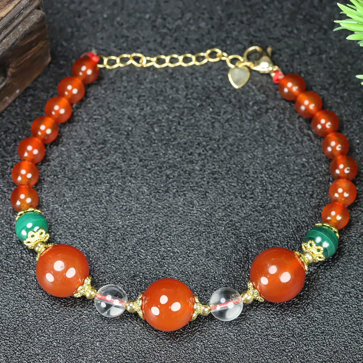 Elegant Red Bead Bracelet Golden Spacers Energy Balance Women