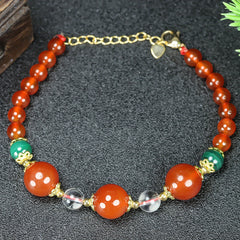Elegant Red Bead Bracelet Golden Spacers Energy Balance Women
