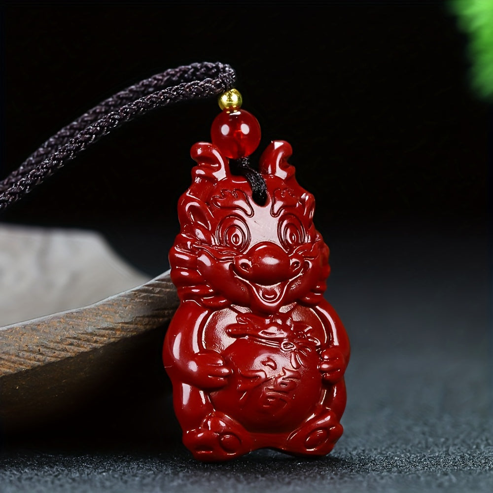 Natural Cinnabar Dragon Pendant for Luck, Protection & Vitality