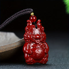 Natural Cinnabar Dragon Pendant for Luck, Protection & Vitality