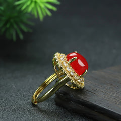 Elegant Red Agate Open Ring for Passion, Confidence, and Royal Style