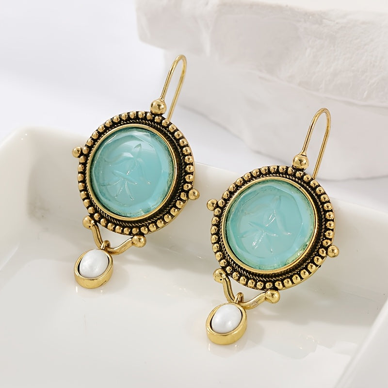 Vintage Blue Intaglio Earrings: Bohemian Style for Daily Wear & Spiritual Harmony