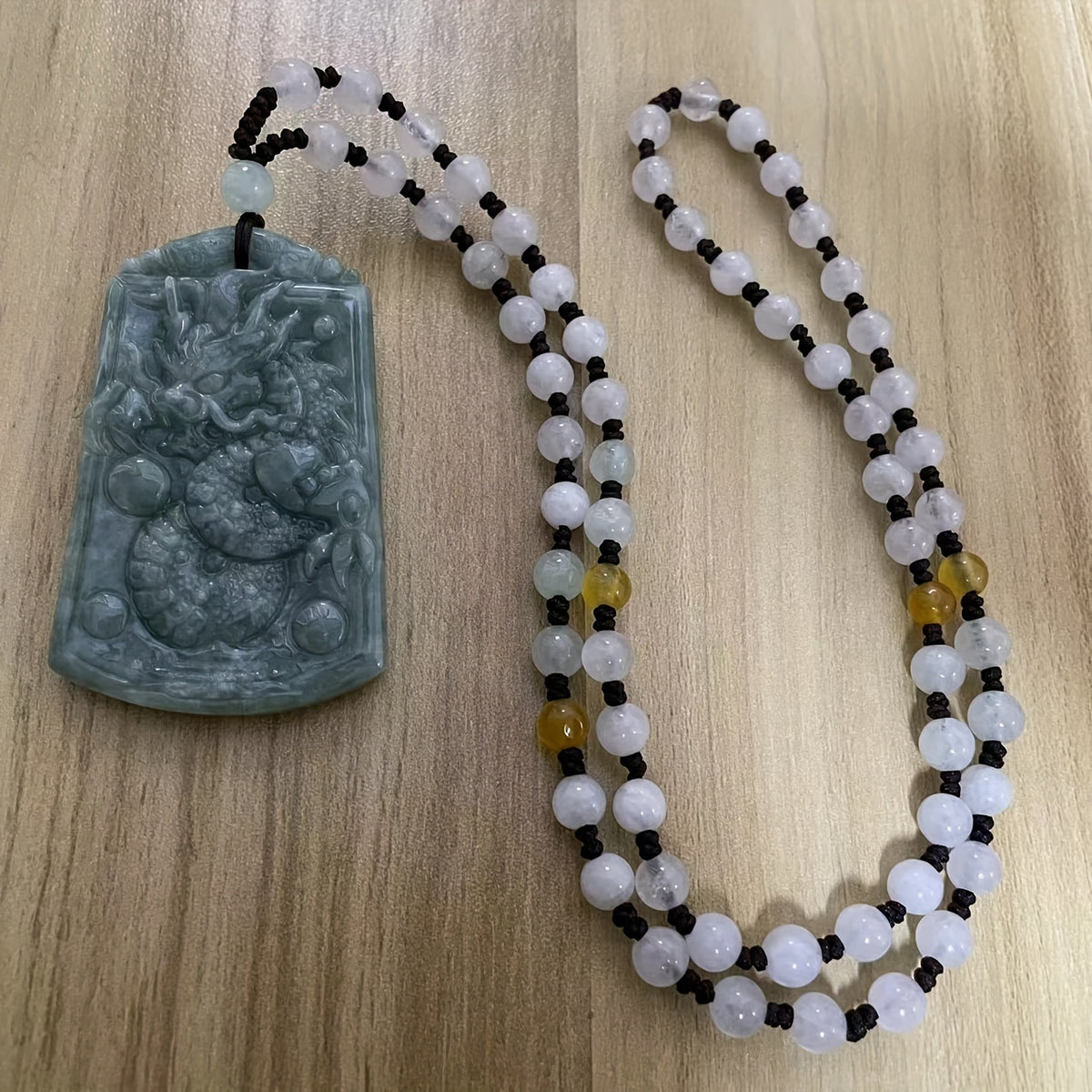 Majestic Dragon Pendant - Light Green Natural Stone Necklace for Prosperity & Harmony