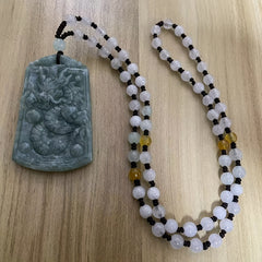 Majestic Dragon Pendant - Light Green Natural Stone Necklace for Prosperity & Harmony