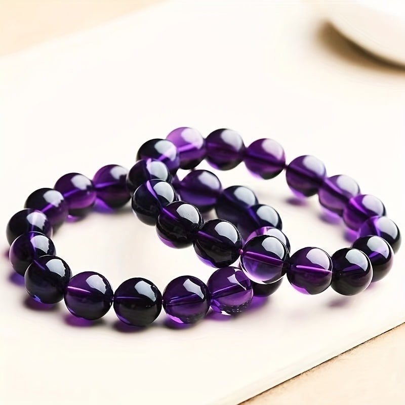 Elegant Natural Purple Amethyst Beaded Bracelet - Daily Wear Spiritual Energy Accessory for Mind-Body Balance