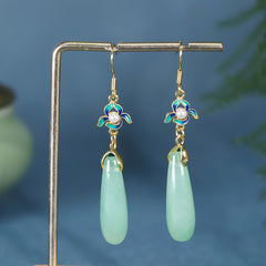 Elegant Dangle Earrings - Natural Stone Teardrop Antique Hanfu Inspired for Mature Women