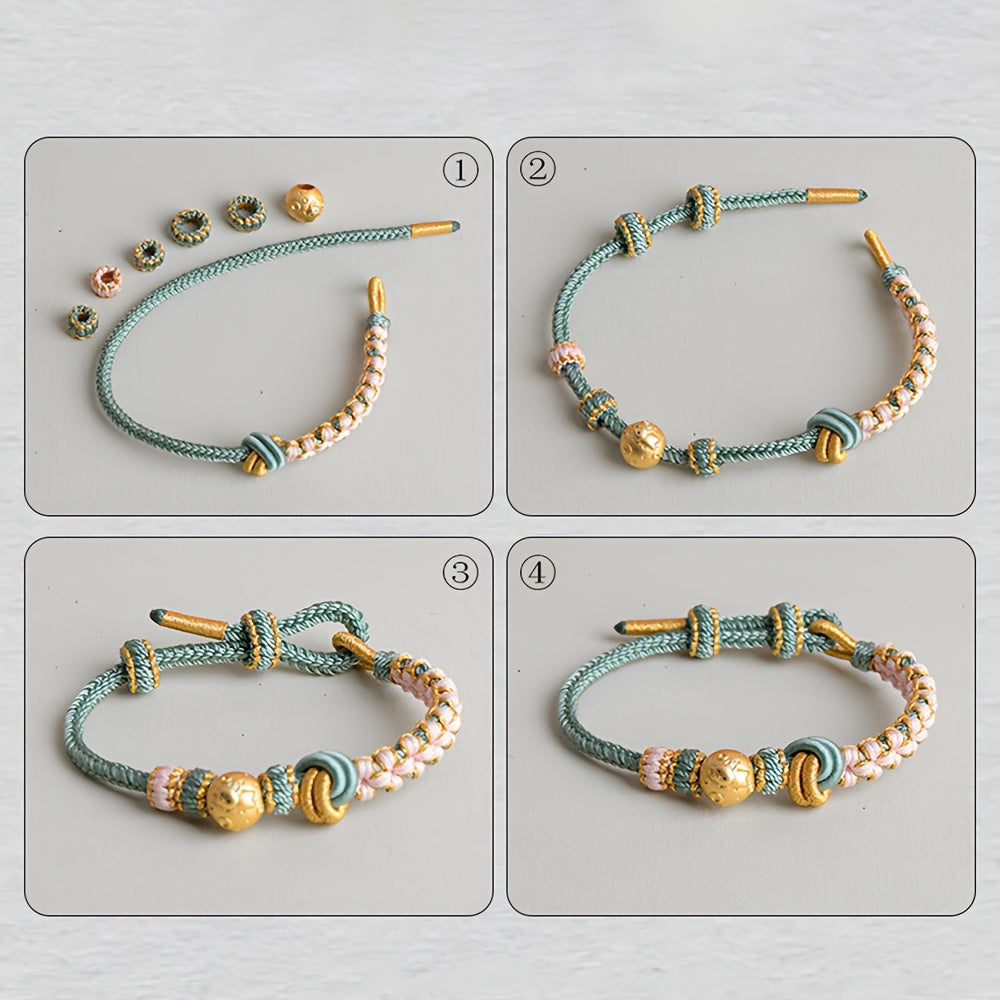 Finished Mandala Knot Bracelet - Lucky Blue & Gold Weaving Rope for Harmony & Creativity