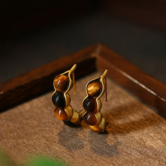 Natural Tiger Eye & Imitation Jade Earrings - Abstract Leaf Design with Healing Energy
