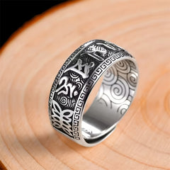 Sanskrit Mantra Silver Ring — Spiritual Wealth Attraction & Protection Amulet