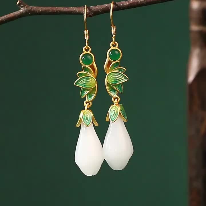 Vintage Inspired Teardrop Earrings with Synthetic White Jade Turquoise Accents Daily Wear Vacation Energy Enhancing July Birthstone Jewelry