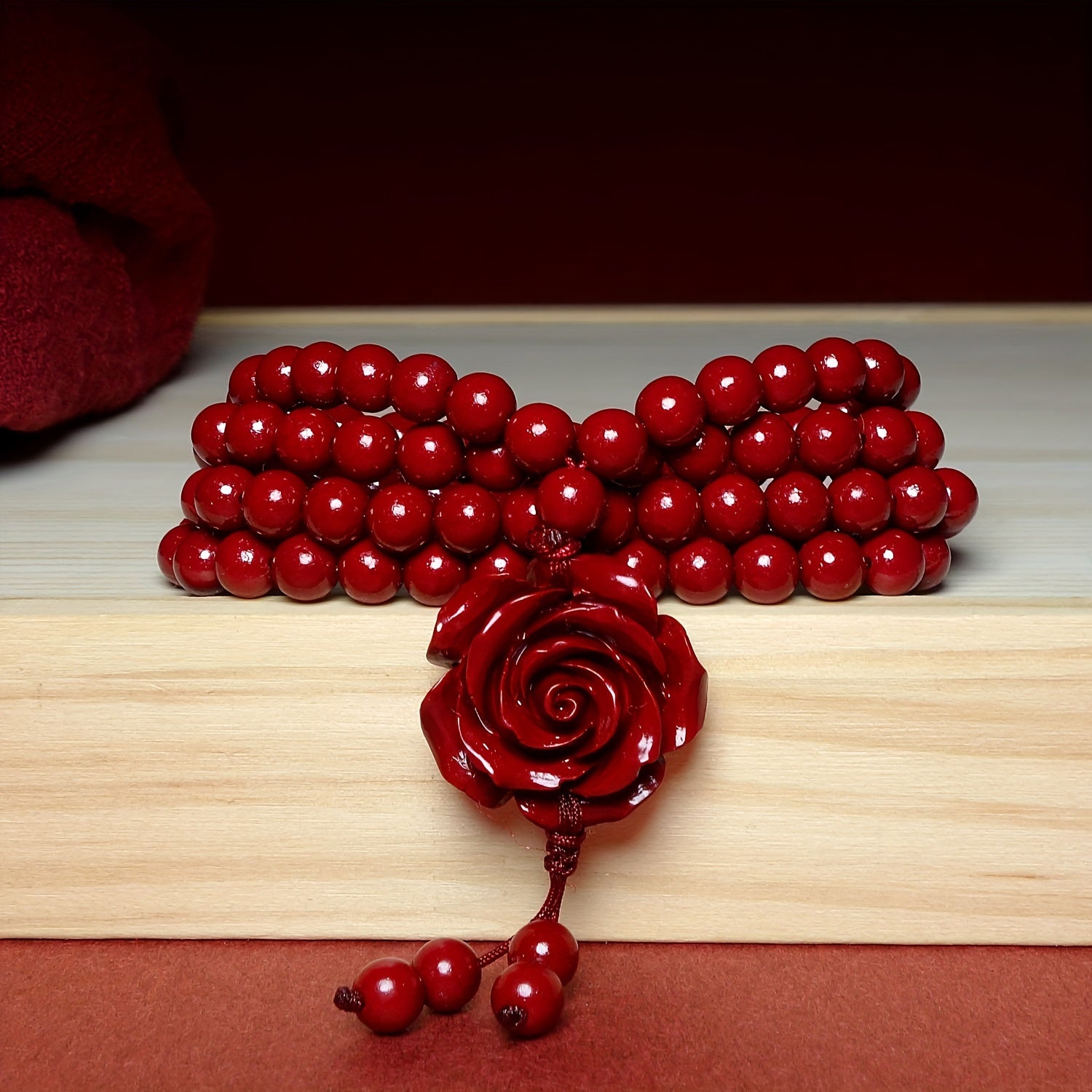 Rose Pendant Cinnabar Necklace - Unisex Good Luck Charm for Spiritual Protection