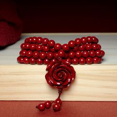Rose Pendant Cinnabar Necklace - Unisex Good Luck Charm for Spiritual Protection