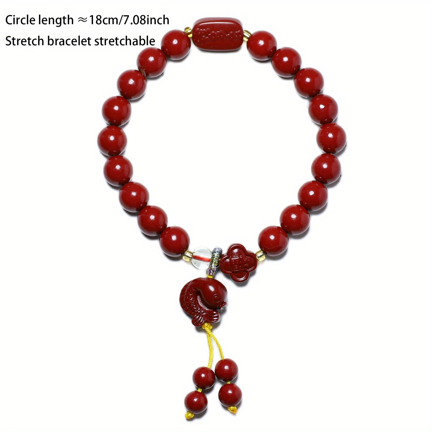 Cinnabar Stone Lucky Charm Bracelet with Fish Pendant - Rustic French-Inspired Design for Daily Wear & Festivals, Ideal Valentine'S Day Gift
