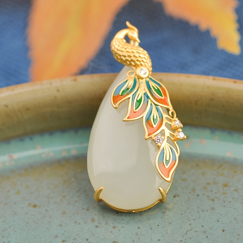 Natural Stone Dragon Phoenix Pendant - Spiritual Energy for Vintage Court Style