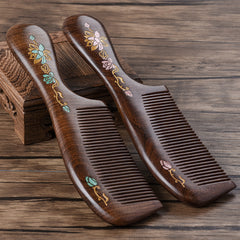 Black Golden Sandalwood Comb - Natural Handmade Massage Tool for Hair Care & Relaxation