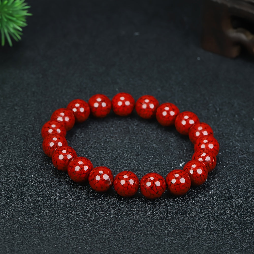 Natural Cinnabar Beaded Bracelet for Good Fortune, Wealth, and Positive Energy, Elastic Crystal Jewelry for Women