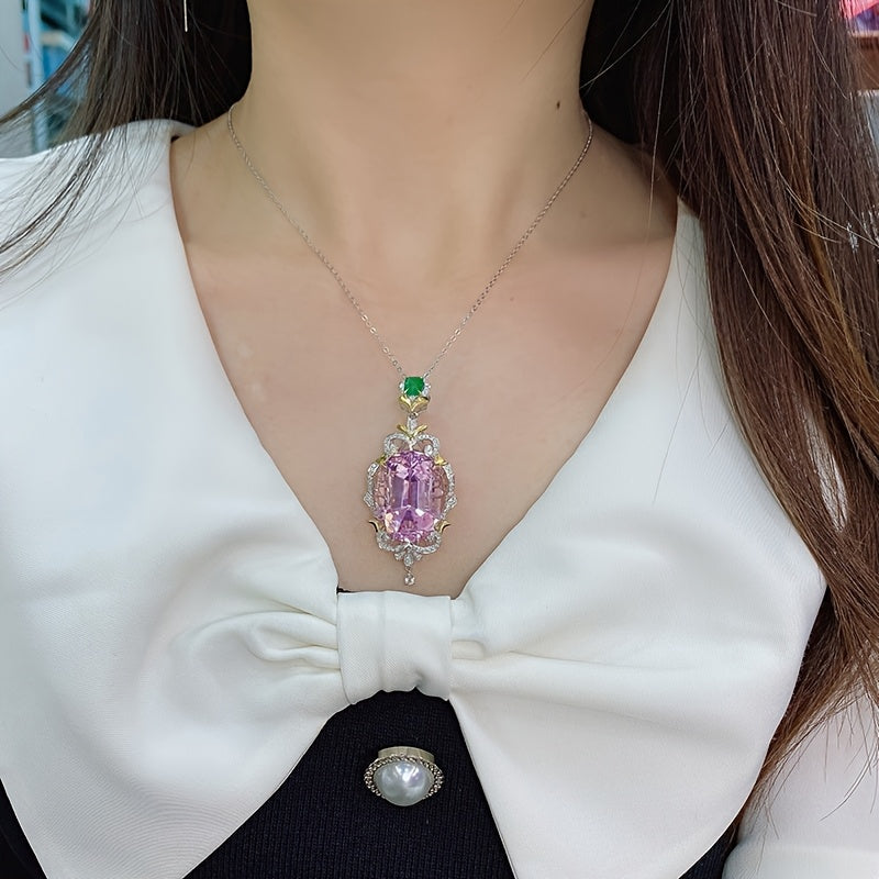 Elegant Oval Pink Synthetic Zirconia Pendant — Spiritual Harmony & Energy Balance Jewelry