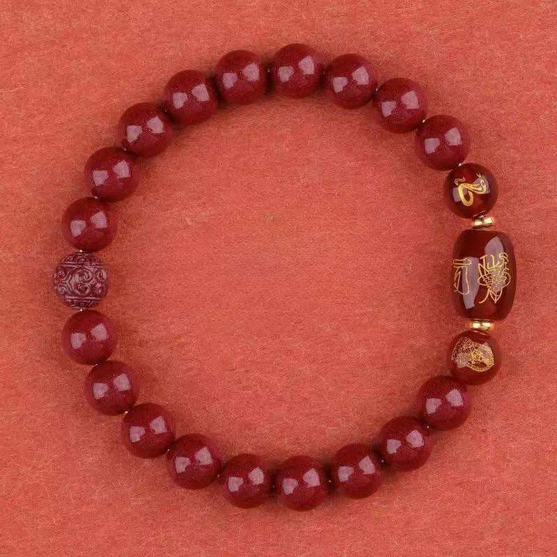 Zodiac Bracelet with Cinnabar Beads & Golden Charms - Traditional Chinese Energy Protection & Wealth Attraction