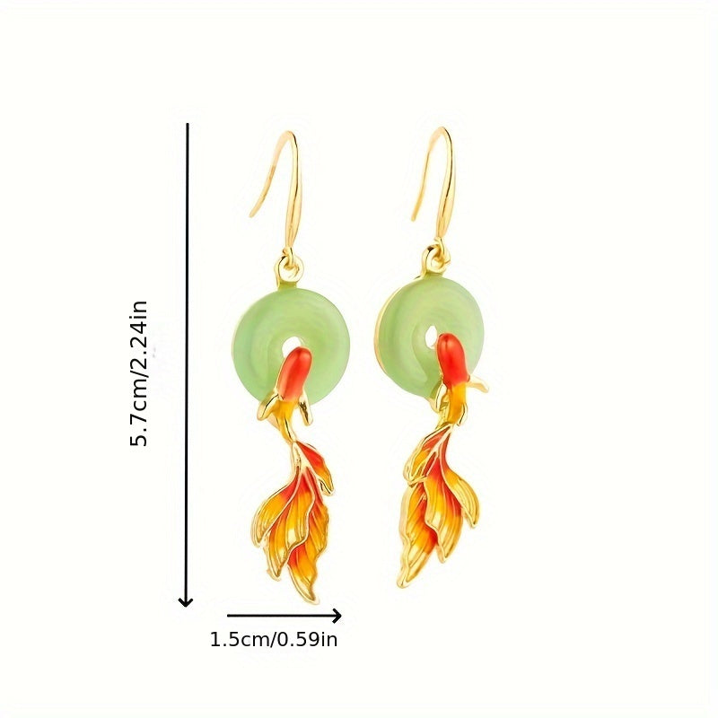 Chinese Retro Circular Koi Earrings for Prosperity Energy