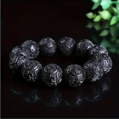 Hand-Carved Wooden Bead Bracelet - Natural Energy & Artistic Design for Daily Wear