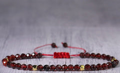 Women's Minimalist Braided Bracelet - Natural Garnet Stone Jewelry with Red Accent