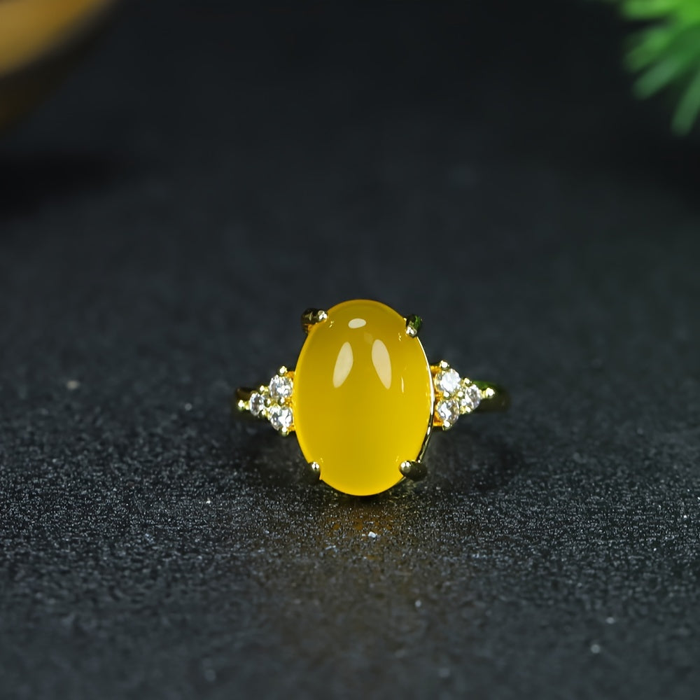 Chicken Oil Yellow Jade Adjustable Ring for Men - Grounding Energy & Timeless Style Jewelry